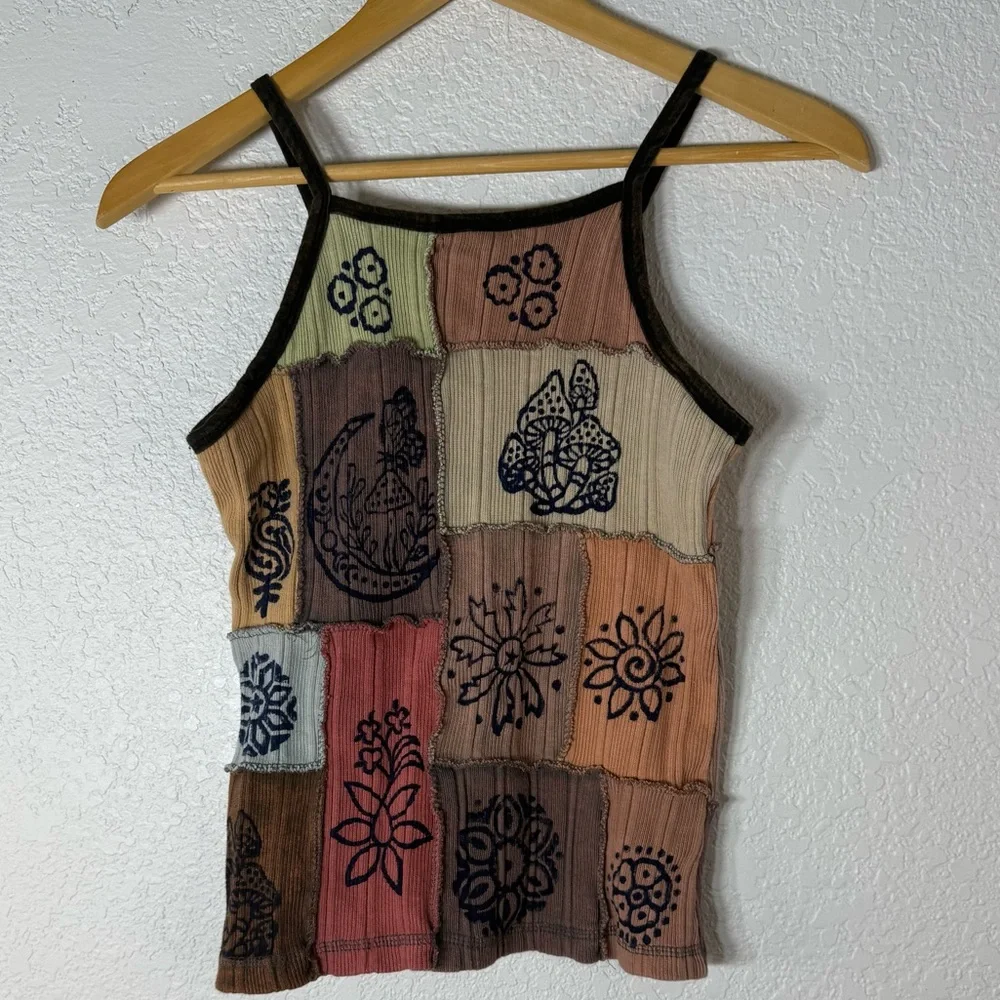 EARTHBOUND Cotton Multicolor Patchwork Camisole Boho Gremlin Hippie Casual - Picture 3 of 5
